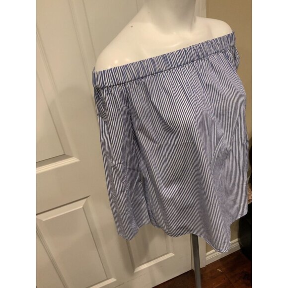 Zara Woman Blue & White Striped Off-The-Shoulder Top, Size XS - Picture 3 of 5